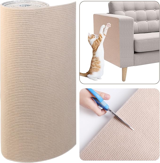 Cat Scratch Furniture Protector, 78.7"x15.8" Trimmable Anti-Scratch Mat with Adhesive Stickers & Thumbtacks, Self-Adhesive Scratch Pad for Couch, Sofa, Wall, Door and Cat Tree Khaki