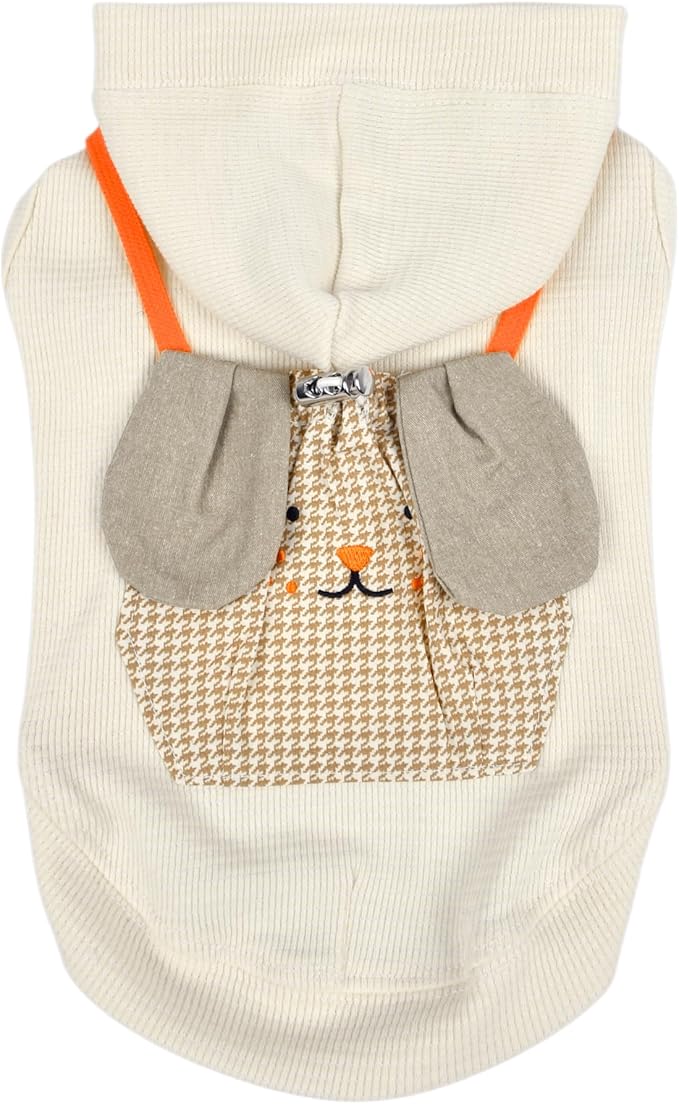 Puppia Lessie Dog Shirt Hooded Trendy Fashionable Cute Dog Apparel for Small and Medium Dogs, Ivory, Medium