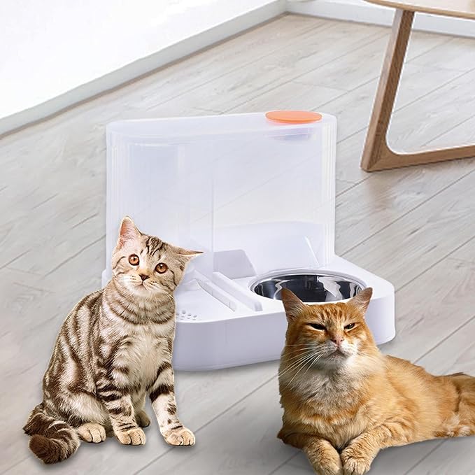 Pet Mealtime Solution: Automatic Feeder and Waterer Combo for Cats and Dogs, with Steel Bowl