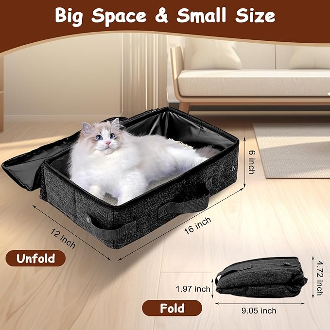 Portable Litter Box for Cats, 16 * 12 * 6 inch Large Size Foldable Travel Litter Box with Lid, Easy to Store and take it Out, Cat Essentials for Long Distance Traveling & Camping - Purple