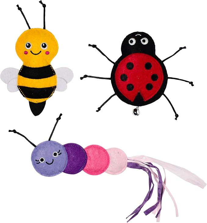 Fringe Studio Living THE Bug Life, Small Plush Cat Toy, 3PCS Set, PetShop Collection (904041)