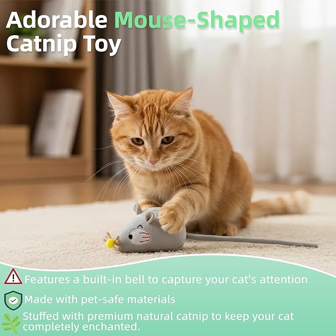 Catnip Toys for Cats, 5 Pcs Interactive Cat Toys Set with Silvervine Sticks, Squeaky Plush Mouse & Chirping Bird, Organic Catnip Dental Chew Toys for Kitten Teething & Boredom Relief