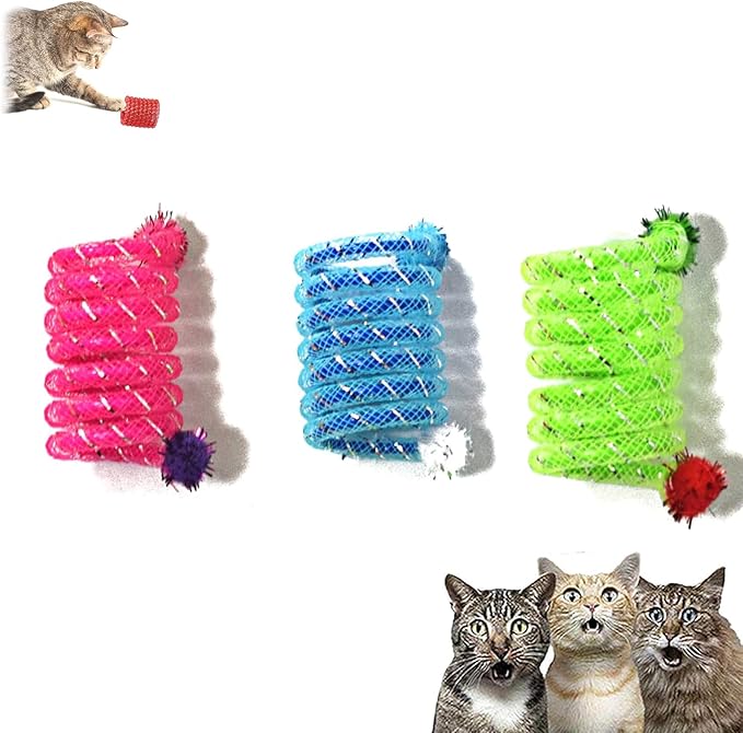 Hemsyc 3 PCS Cat Springs Colorful Interactive Cat Toy Plastic Coil Spiral for Kitten