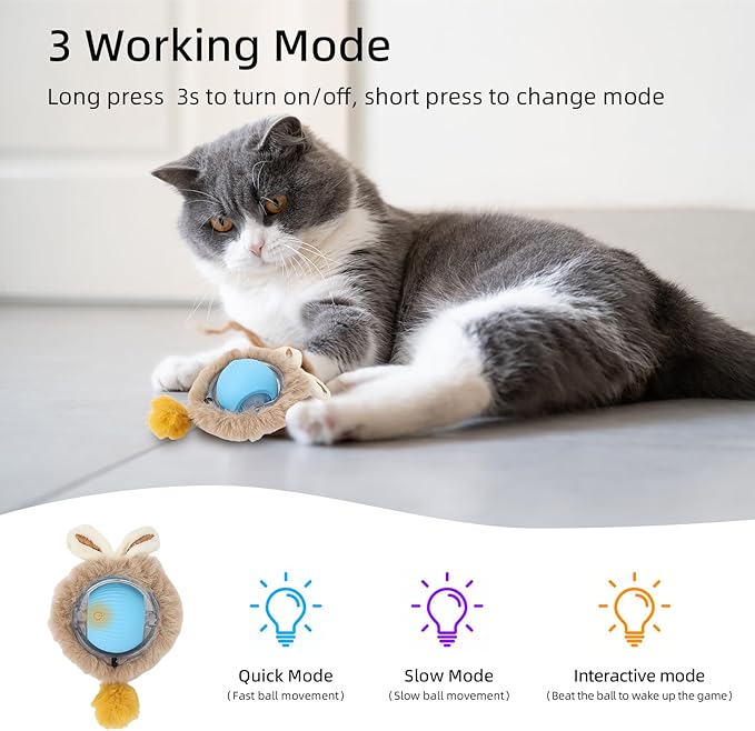 ETACCU Interactive Cat Toys Ball, Automatic Fast Rolling Ball in Play Mat, Hide and Seek Mouse Catching Game for Indoor Adult Cats, 3 Modes Motion Chirping Activated Moving Toy with LED Lights