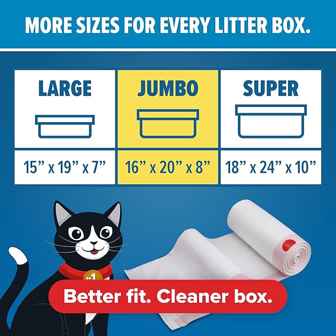 Jonny Cat Litter Box Liners: Heavy Duty - Tear & Leak Resistant - Drawstring Close - Jumbo, 30 Count