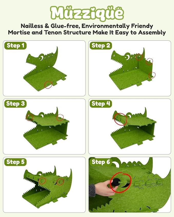 Cat Bed House Cave, for 25 LBs Indoor Cats, Large Cute Crocodile Felt Pet Perch, Scratcher Washable Kitten Playhouse, Enclosed Small Dogs Puppy Nest, Multi Layer Peekaboo Kitty Bedside Cube Furniture
