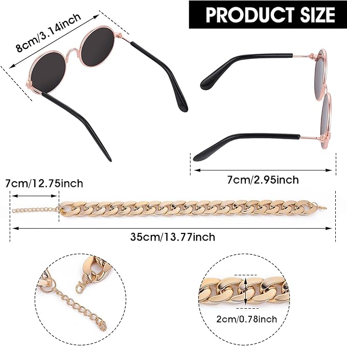 Molain Cat Sunglasses Gold Chain Costume Decorations UV Protection Classic Retro Puppy Retro Sunglasses Faux Photo Props
