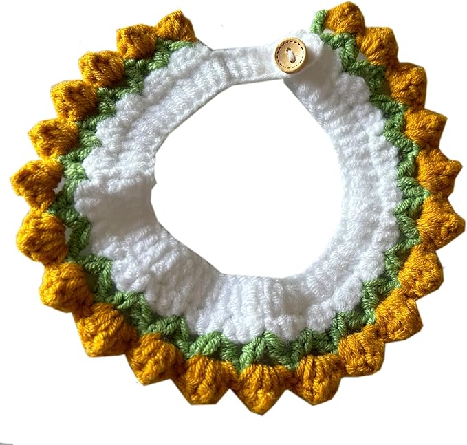 Cute Flower Cat Hat Crochet Collar, Birthday Party Kitten Costume for Puppy, Pet and Small Animals(Yellow, Medium)