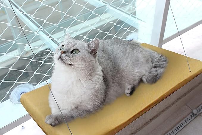 Cat Window Bed – Stable Support for All Kitties – No-Drill Mounting Window Bed for Cats w/Hand-Washable Fabric – Space Saving Cat Window Hammock for Indoor Cats & Apartment Living (21”x12”)