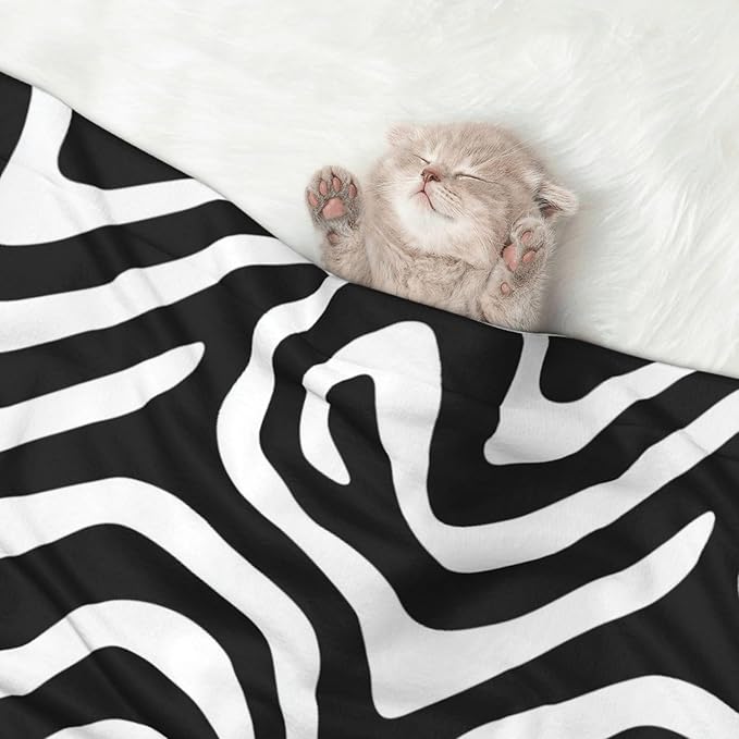 Cat Dog Blanket Psychedelic Black White Swirl Wavy Abstract Lines Ultra Soft Warming Mat for Indoor Pet Beds Furniture 27.6 X 19.7inch