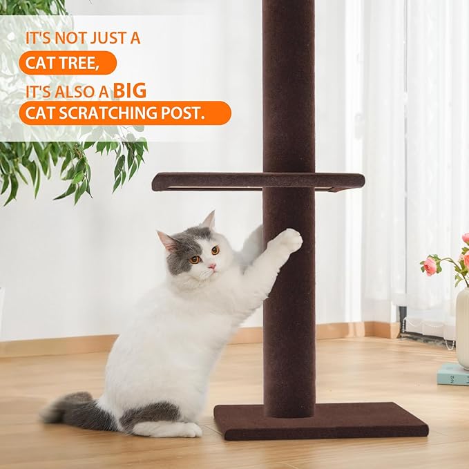 Cat Craft Cat Tree Floor to Ceiling 95-108" Tall Cat Tree Carpet Cat Tower Kitten Tree Sisal Scratching Post and Mat Cat Pole for Indoor Cats, Brown