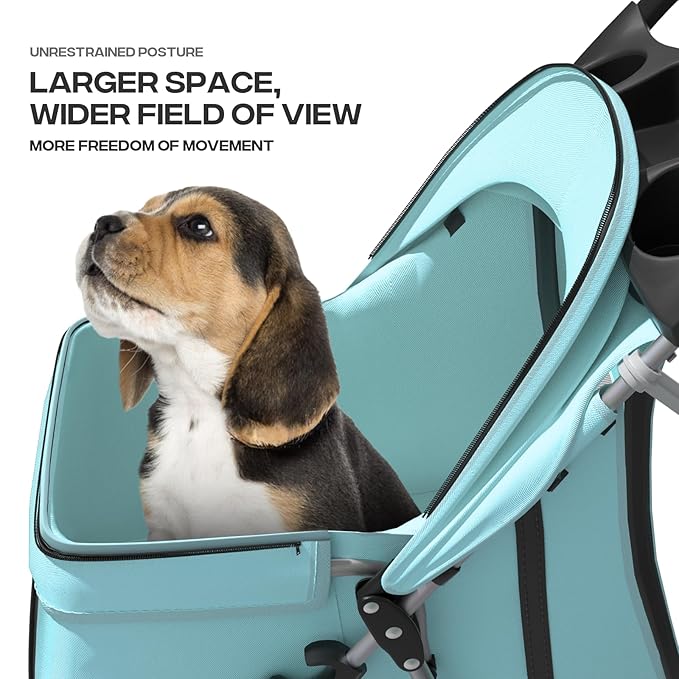 Cat Dog Stroller,3-Wheels Pet Stroller for Medium/Puppy Dogs 30 Lbs, with Storage Basket and Cup Holder, Breathable Mesh Mint