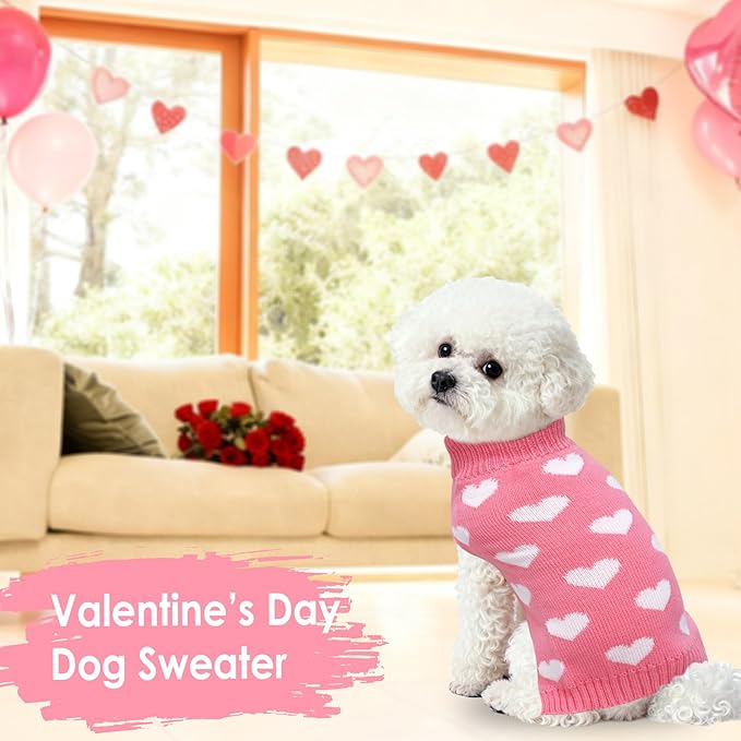 Valentines Dog Sweater, Knit Pet Small Dog Sweater Holiday Valentine’s Day Outfit Clothes for Small Medium Large Dogs Pets (Pink, Medium)