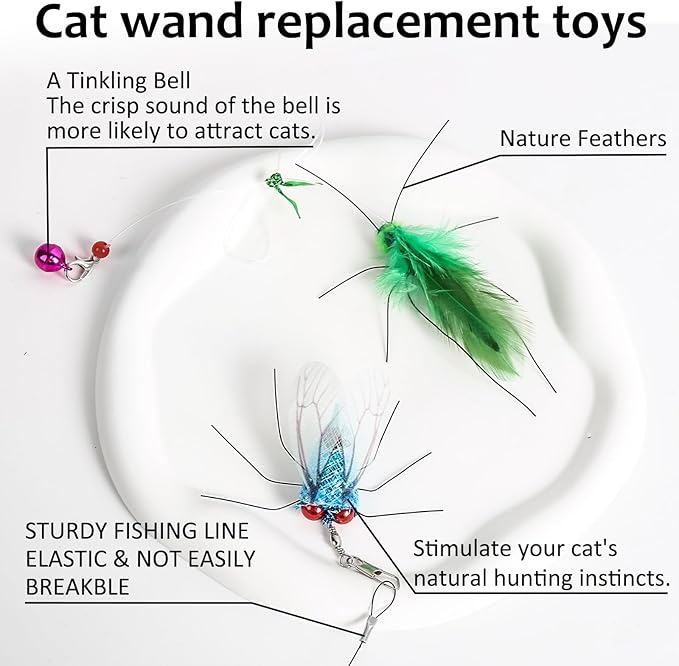Interactive Cat Toy Bug Toys for Cats 4 Realistic Flying Bugs Cat Wand (4PC Insects Refills)