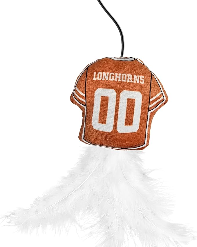 NCAA Texas Longhorns Team Jersey Wand with CAT NIP, Cat Toy Jersey Shaped Plush Teaser Toy for Cats & Kittens - Interactive Pet Toy for Play & Exercise