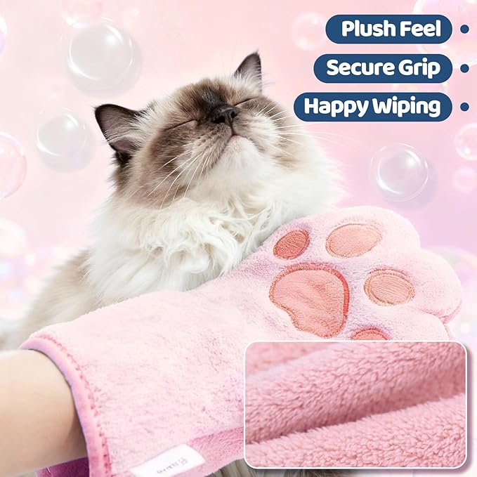2PCS Concentrated Waterless Shampoo Essence with Pink Grooming Glove, No-Rinse & Lick-Safe Essence for Steam Brushes, Gentle Care for Cats/Kittens/Seniors, Manage Shedding & Freshness (2, Pink Glove)