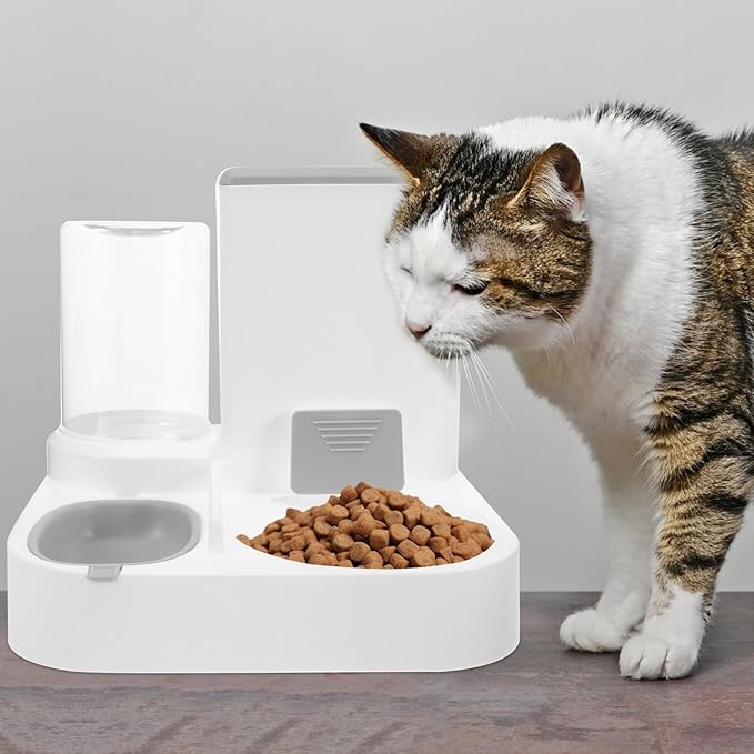 Garneck Automatic Pet Feeder with Water Bowl Large Capacity Dry and Wet Food Separation Anti-Skid Dog Water Dispenser Cage Cat Feeder for Puppies and Cats
