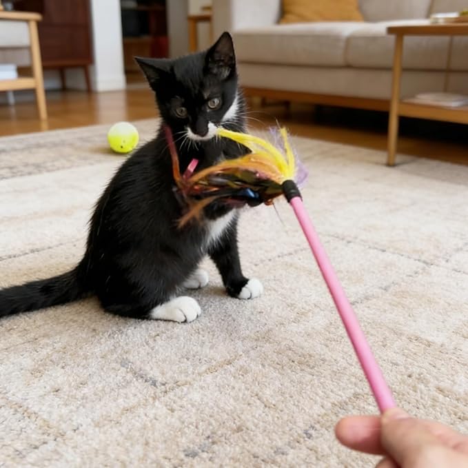 IUHKBH Cat Wands, 3 PCS Durable Teaser Wands with Mylar Strips Interactive Cat Toy Kitten Stick for Indoor Having Fun Exerciser Playing