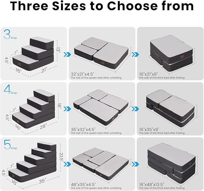 Garnpet 5-Step Adjustable Dog Stairs for High Beds, Dog Steps for Small Dogs and Cats, Foldable Pet Stairs for Bed Climbing, Non-Slip Pet Step Indoor, Grey