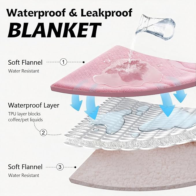 Qeils Pet Blankets for Cats - Waterproof Cat Blanket Washable - Sherpa Fleece Puppy Blanket, Soft Plush Reversible Throw Protector for Bed Couch Car Sofa, 25"X30", Pink Bows
