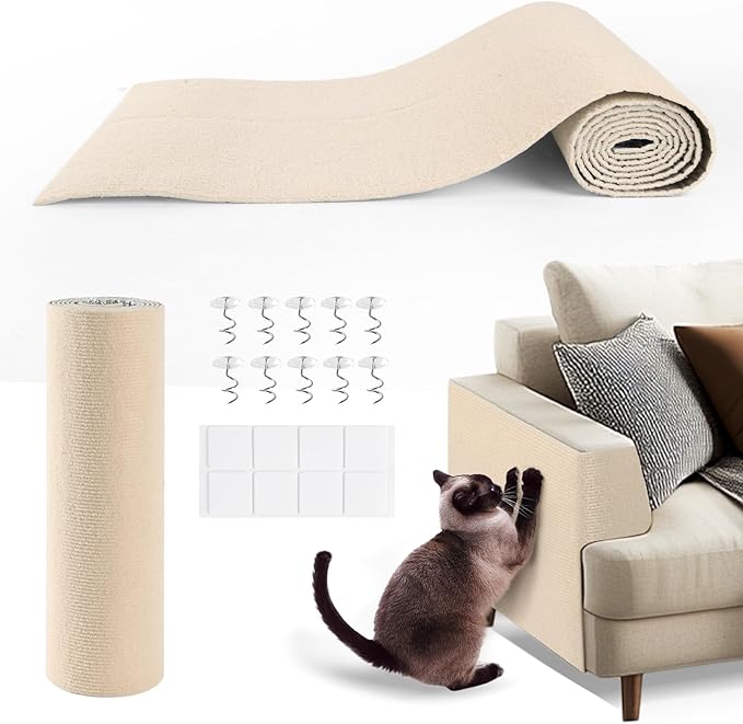 78.7"x15.8"Self-Adhesive Climbing Cat Scratch Protector Pads - Trimmable Furniture Guard for Sofa, Walls & Floors, DIY Cat Tree/Tower/Bed, Replaceable Scratch-Resistant Mats (Beige)