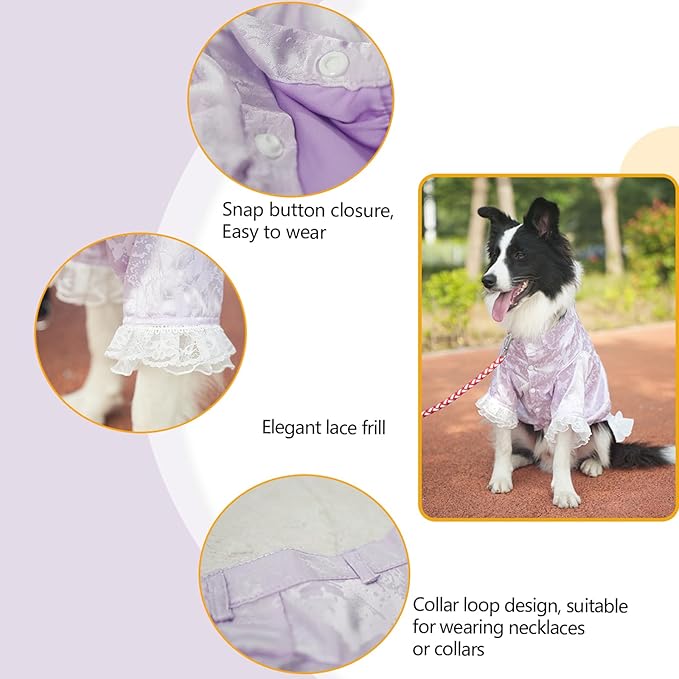 MAMORE Dog Shirts Dress, Elegant Embroidery Couple Dog Clothes for Girl Boy Small Medium Dogs Puppy Cats Set (Purple, 2X-Large)