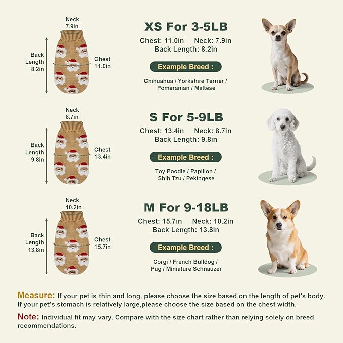 Dog Sweater Knitted for Small to Large Dogs Boy Girl, Classic Turtleneck Dog Christmas Sweaters, Warm & Soft Santa Claus Pet Clothes for Winter (Brown, S)