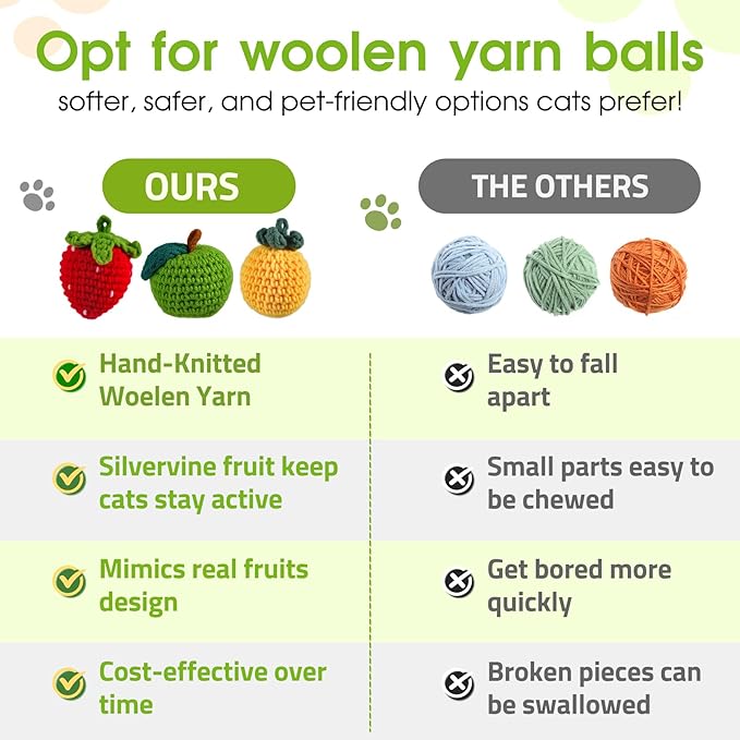 9-Pack Catnip Cat Toys Balls, Handmade Yarn Balls with Natural Silvervine Gall Fruit, Interactive Cat Nip Ball Toys for Indoor Kitten Kitty Enrichment & Stress Relief