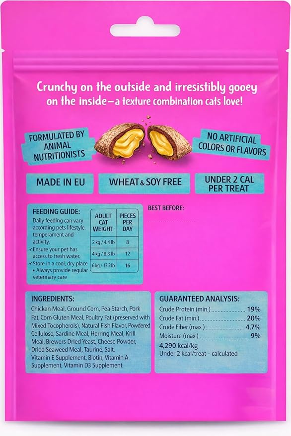 Calming Cat Treats for Indoor Cats – Crunchy Soft Pillow Bites with Gooey Center – Seafood Low Calorie Kitty Treats – Cat Snacks Food Topper Training Reward Wheat Soy Free Healthy Dental – 9oz