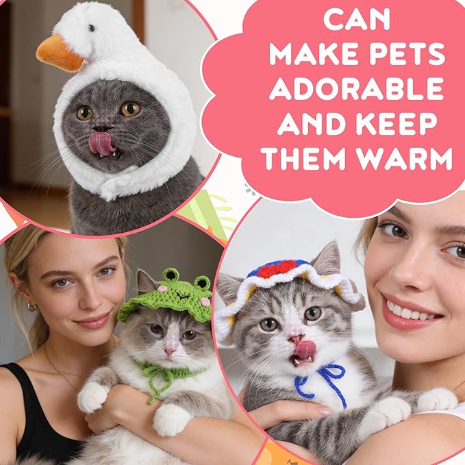 8 Pcs Cat Costume Hats, Cat Costume Halloween Bear Hat Outfit with Ears, Lion Pet Hat, Funny Pet Hats for Kitten and Small Dogs Puppy Party Christmas Easter Accessory Headwear