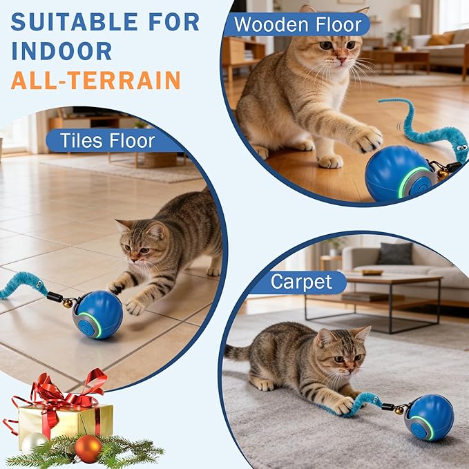 4-Pack Smart Cat Toy Ball, Automatic Rolling Interactive Cat Toys for Indoor Cats, Motion Activated 2 Speeds Rechargeable Cat Enrichment Toy with 8 Tails, Perfect for Kittens & Adult Cats