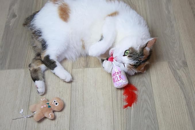 Mad Cat Santa Claws Milk with Catnip and Silvervine Blend Cuddly Plush Cat Toys with Fun Sounds, Pack of 2