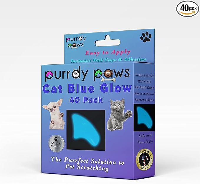 6 Month Supply Soft Nail Caps for Cats Blue Glow in The Dark Medium - Extra Adhesives