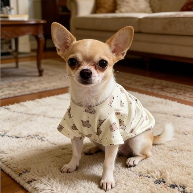 Cute Dog Shirt, Stretchy Dino Doggie T-Shirt Clothes for Small Dogs, Soft Pet Tee Outfit Cat Apparel for Daily Wear, Cozy Pullover Design Puppy Apperal (Doggie, Large Size for 8.5-12lb Pets)