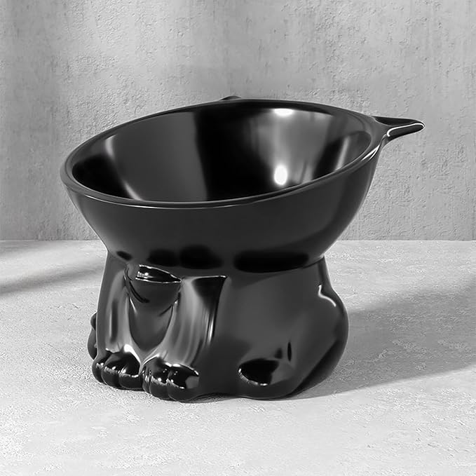 Elevated Cat Food Bowl, Raised and Tilted Water Bowl, Anti Vomiting and Protect Pets' Spines Dishes for Small Dog, Fat Faced Cat, Kitten (Black)
