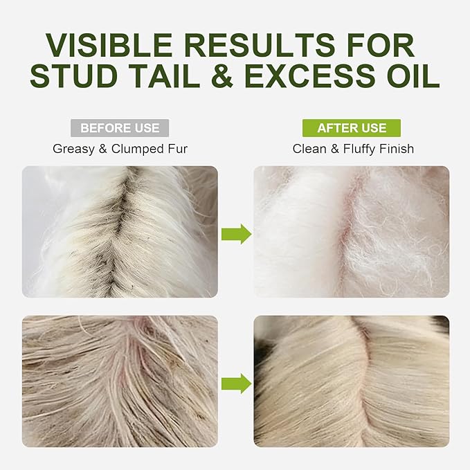Cat Oily Tail Cleanser-Gentle 2-in-1 Wash Brush-Reduces Oil& Grease-PH Balanced No-Rinse Mousse-Witch Hazel and Sophora Extracts 5.1 fl oz