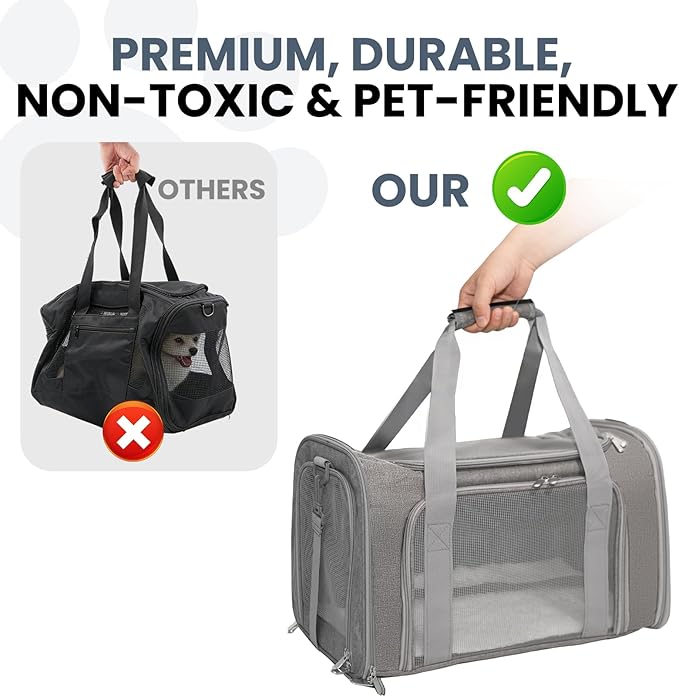 Soft-Sided Cat Carrier Expandable Pet Carrier Airline Approved Mesh Travel Carrier Up to 22lbs for Cats Small Dogs Collapsible Escape-Proof with Shoulder Strap (20x13x13 Gray)