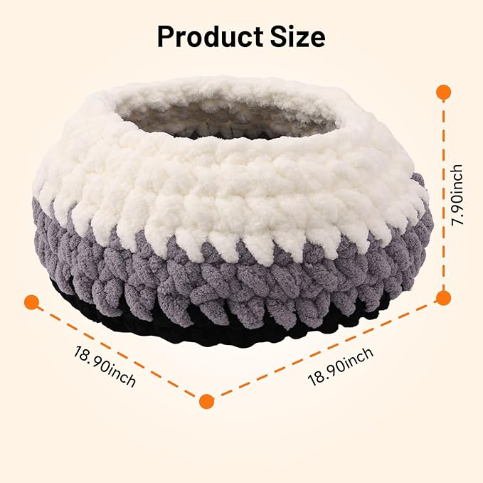 Handwoven Soft Cat Cave Bed, Indoor Cat Beds with Washable Round Nest, Kitten House & Cat Furniture, White & Gray