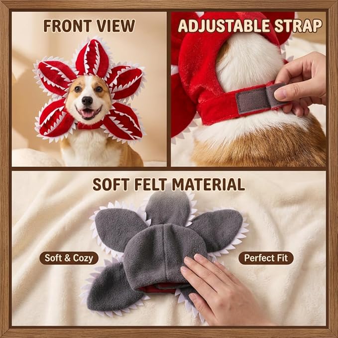 Asix Toy Demogorgon Carnivorous Flower Hat for Dog Cat, Adjustable Pet Costume for Photos and Cosplay Parties, Soft Pet Accessory with Comfortable Fit (2pcs-S)