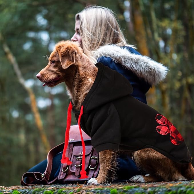 SAWMONG Dog Hoodie,Flannel Pet Hooded Sweater with Hat Puppy Pullover Sweater Shirt,Dog (Black,XL)