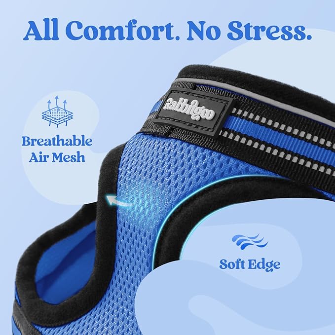 rabbitgoo Cat Harness and Leash Set for Walking Escape Proof, Adjustable Soft Kittens Vest with Reflective Strip for Cats, Comfortable Outdoor Vest,Blue,L