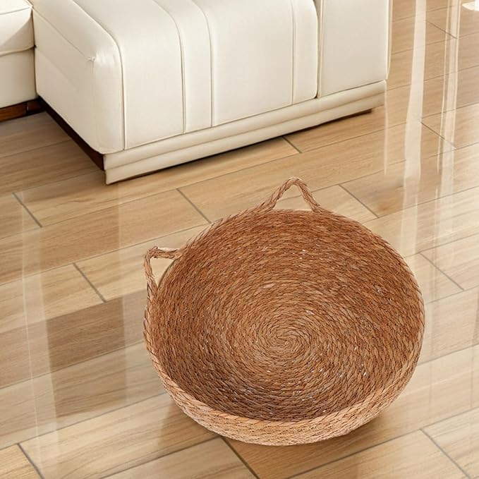 Kisangel Handwoven Cat Bed Cozy Round Pet Nest for Indoor Use Natural Material Cat Sleeping Nest for Kittens and Small Dogs Stylish Aesthetic Design for Comfort and Security