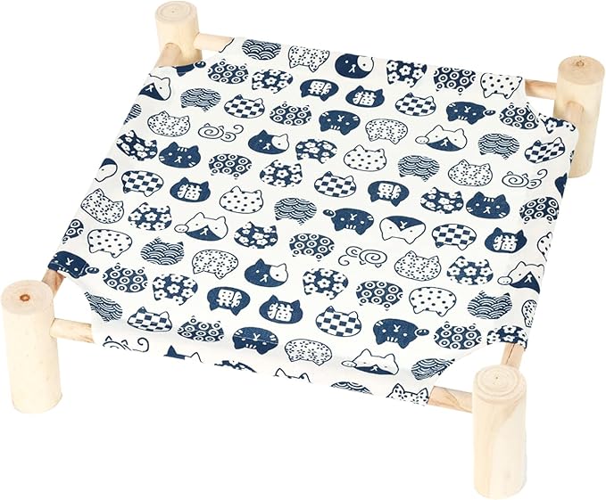 Patas Lague Cat and Dog Hammock Bed for Small Dogs, Brethable Wooden Pet Rabbit Elevated Cooling Outdoor Bed Cots Furniture for All Seasons White Cat