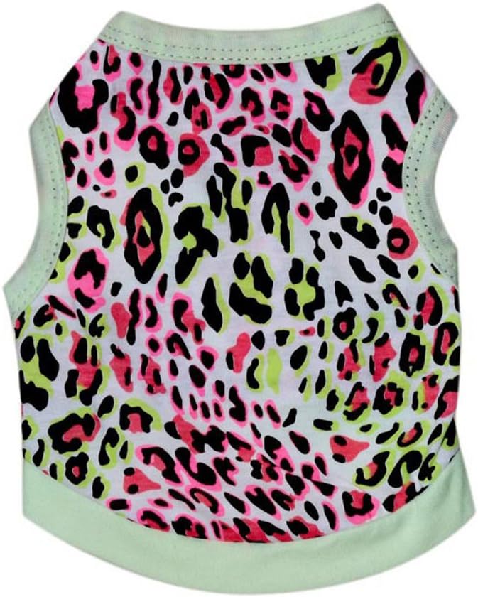 Pet Clothes, Leopard Print T-Shirt Puppy Cat Cotton Vest Clothing Apparel Spring Summer Breathable Sleeveless Harness Costumes for Small Dogs(XS,Aqua)