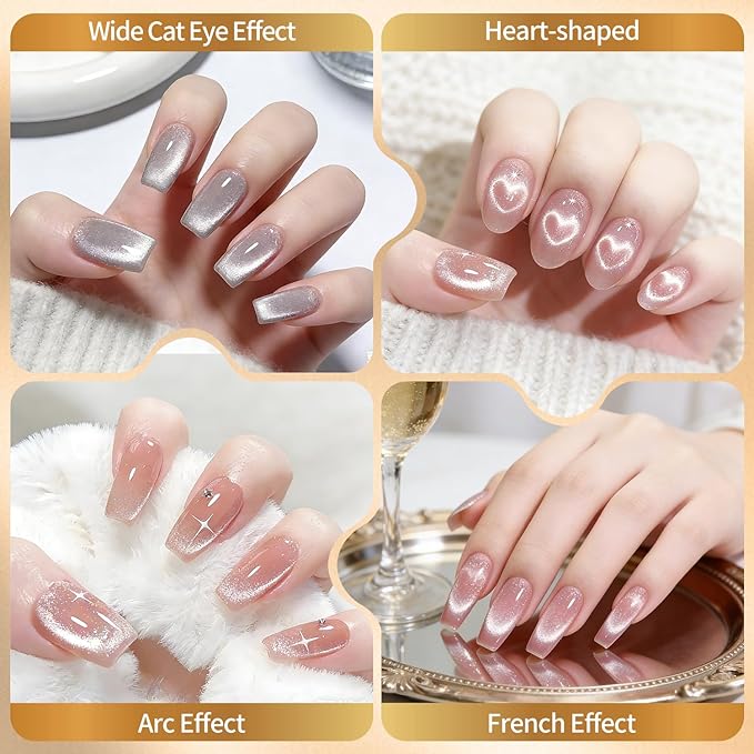 4Pcs Cat Eye Magnet Set – 2 Powerful Double-Ended Nail Magnet Pens & 2 Heart Nail Magnets for Nail Art, Create French, Floral & Heart Effects, Magnet for Cat Eye Gel Nail Polish, Home DIY