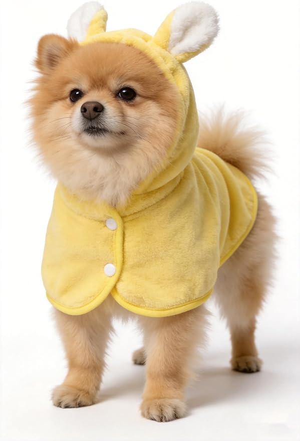 Pet Bathrobe for Dog Cat Super Absorbent Quick Drying Hooded Bath Towel Adjustable Robe for Pool Beach Cold Weather,Yellow XS