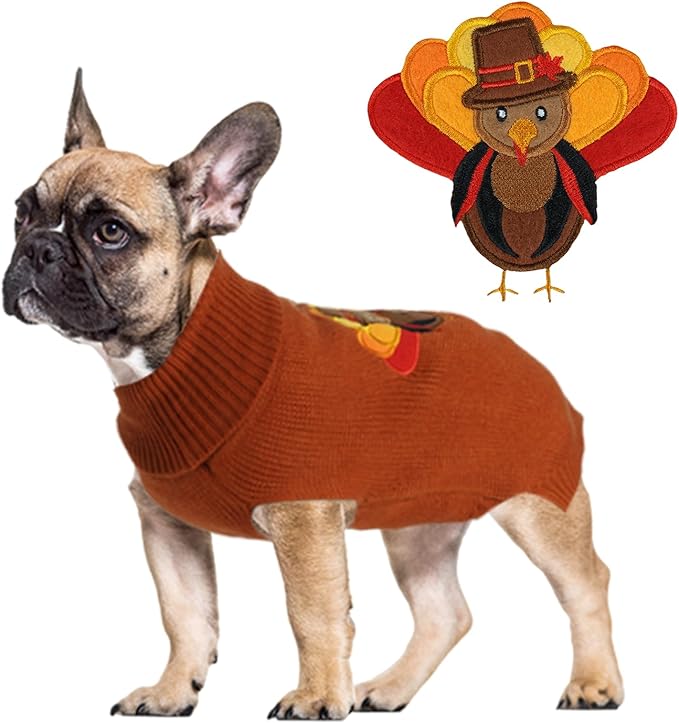 DELIFUR Thanksgiving Dog Turkey Sweater - Cat Turtleneck Knitted Sweater with Leash Hole Thanksgiving Outfit for Medium Dog Fall Color (Brown2#, X-Large)