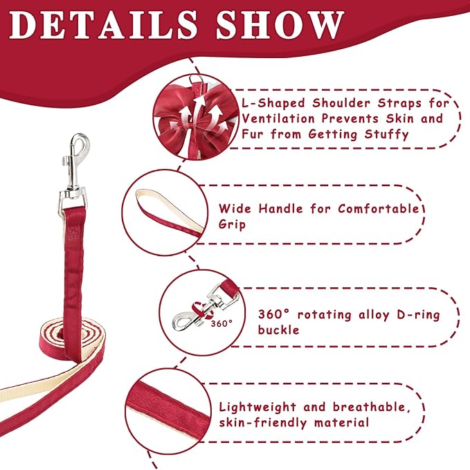 Tensho Red Bow Cat Harness and Leash Set Escape Proof, Adjustable Kitten Harness with Leash, Bow Tie Cat Harness for Walking Outdoor - Soft Lightweight Harness for Small Dogs Cats Rabbits (M)
