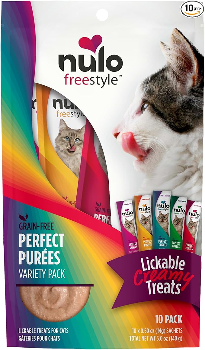 Nulo Freestyle Grain-Free Perfect Purees Premium Wet Cat Treats, Squeezable Meal Topper for Felines, High Moisture Content to Support Hydration, 0.5 Ounces in each Lickable Wet Cat Treat Pouch