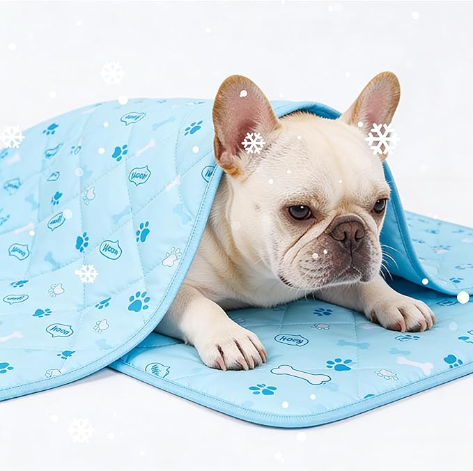 DELIFUR Pet Cooling Blanket, 23.6x35.4 in Ice Silk Cooling Mat for Dogs & Cats, Portable & Washable Pet Cooling Blanket, Easy Carry Mats for Crates, Beds, Sofas, Cars, Summer Use (Blue)